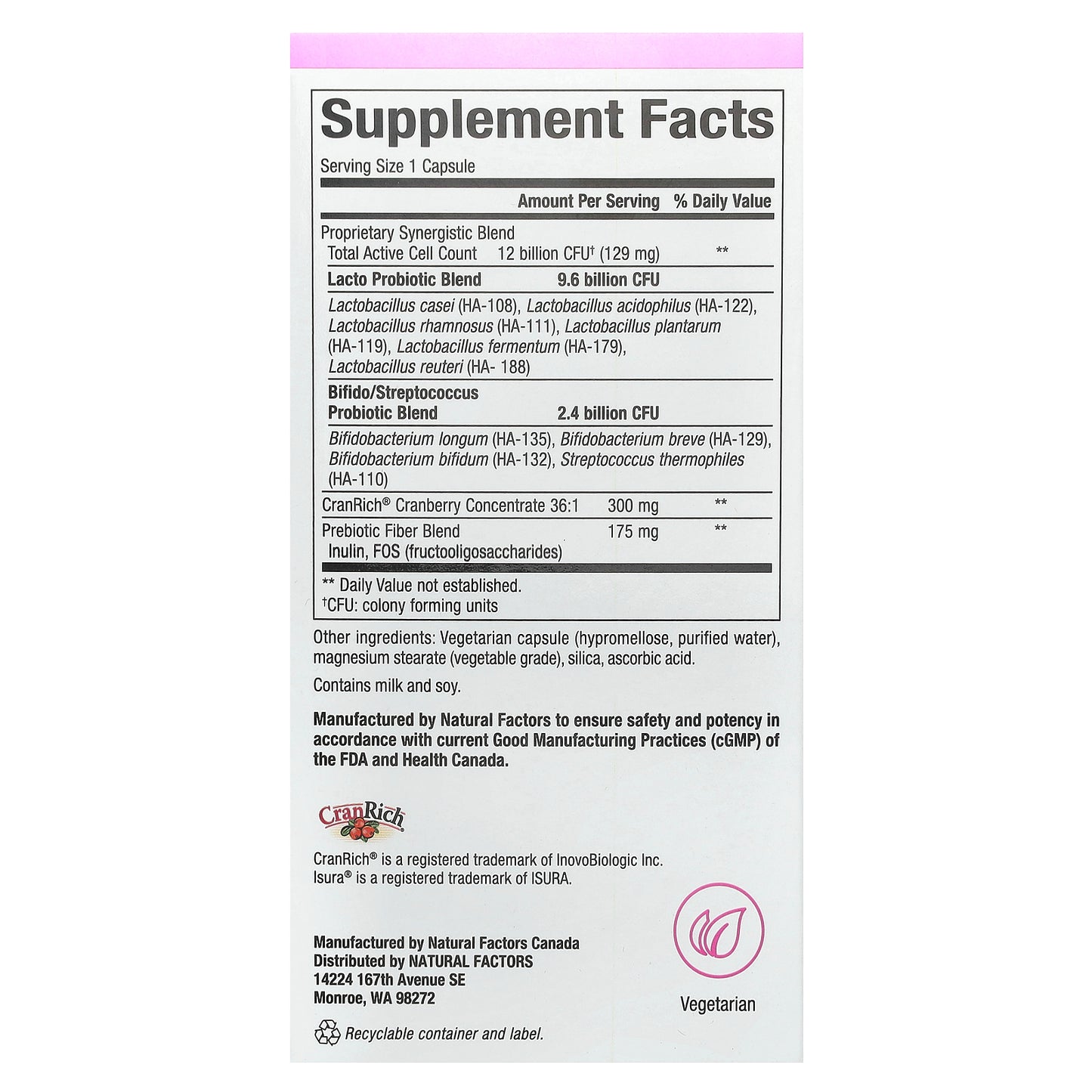 Natural Factors, Ultimate Probiotic Women's Every Day, 12 Billion, 60 Vegetarian Capsules