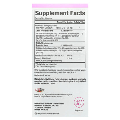 Natural Factors, Ultimate Probiotic Women's Every Day, 12 Billion, 60 Vegetarian Capsules