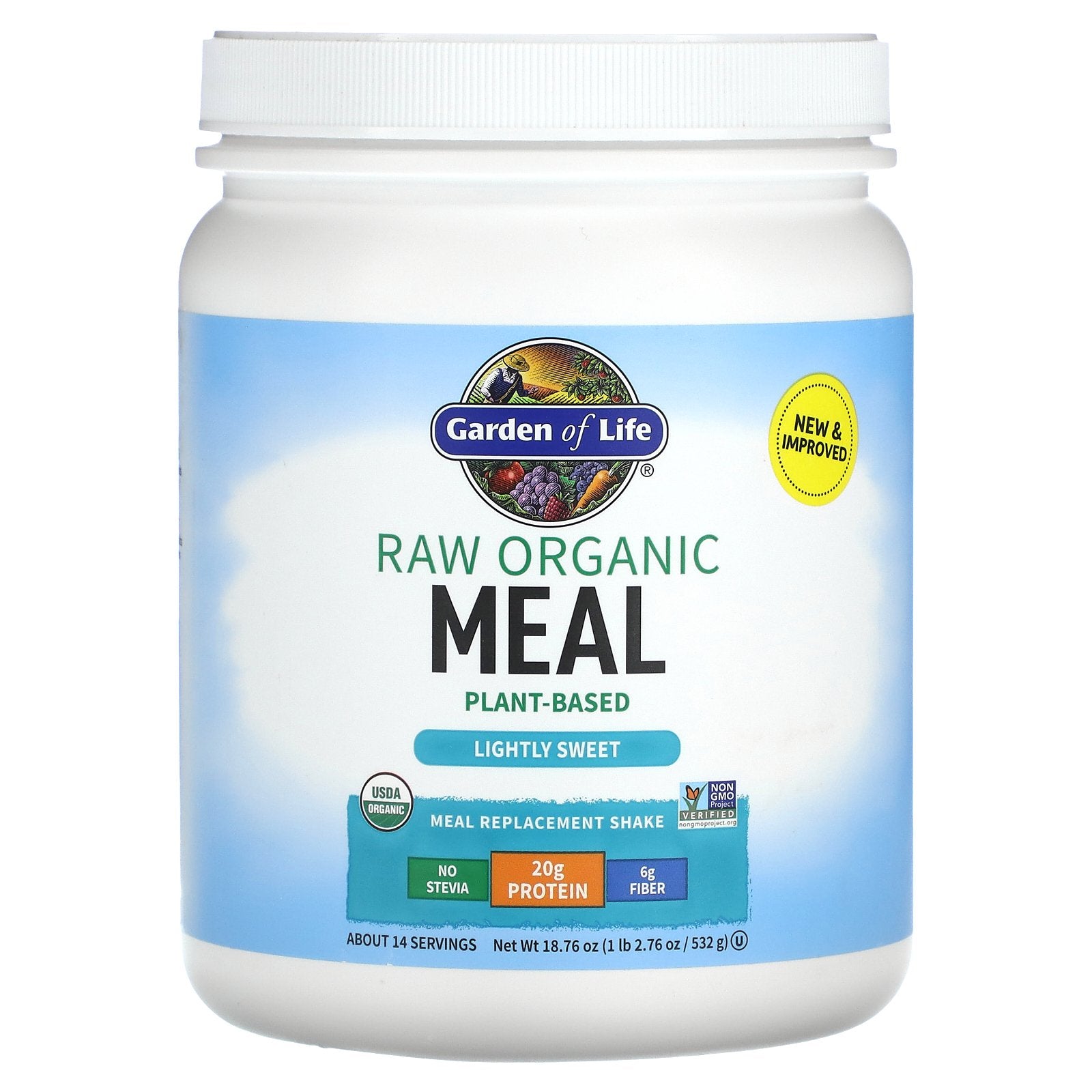 Garden of Life, RAW Organic Meal, Meal Replacement Shake, Lightly Sweet, 18.76 oz (532 g)