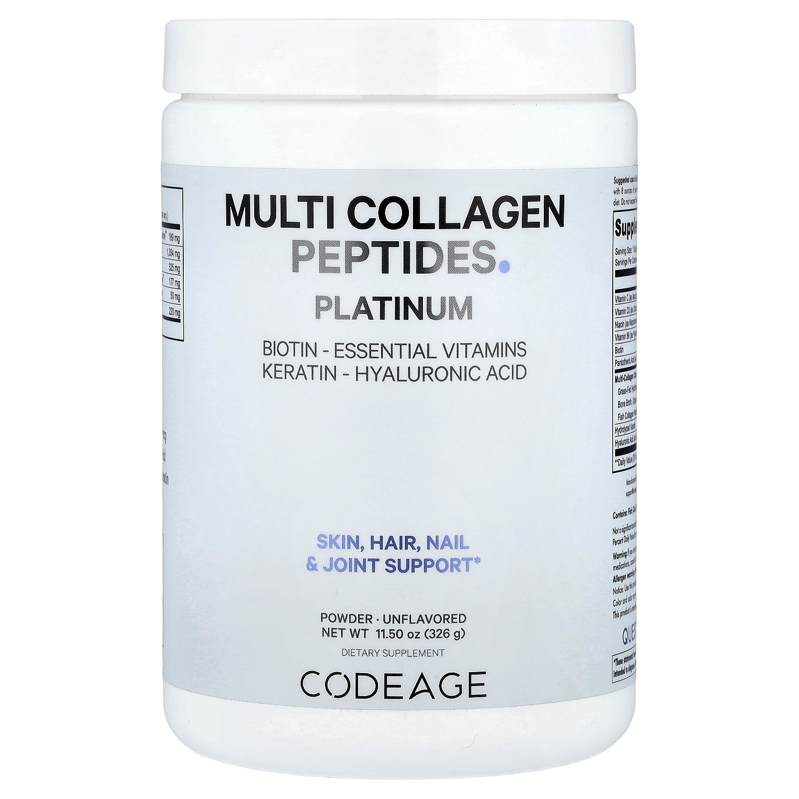 Codeage, Multi Collagen Peptides Powder, Platinum, Unflavored, 11.5 oz (326 g)