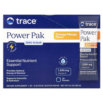 Trace, Power Pak, Zero Sugar, Orange Mango, 30 Packets, 0.22 oz (6.1 g) Each