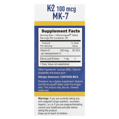 Superior Source, Vitamin K-2, 100 mcg, 60 MicroLingual® Instant Dissolve Tablets