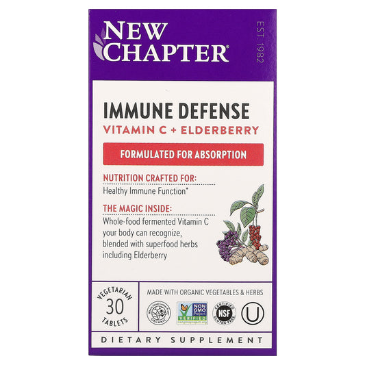 New Chapter, Immune Defense, Vitamin C + Elderberry, 30 Vegetarian Tablets