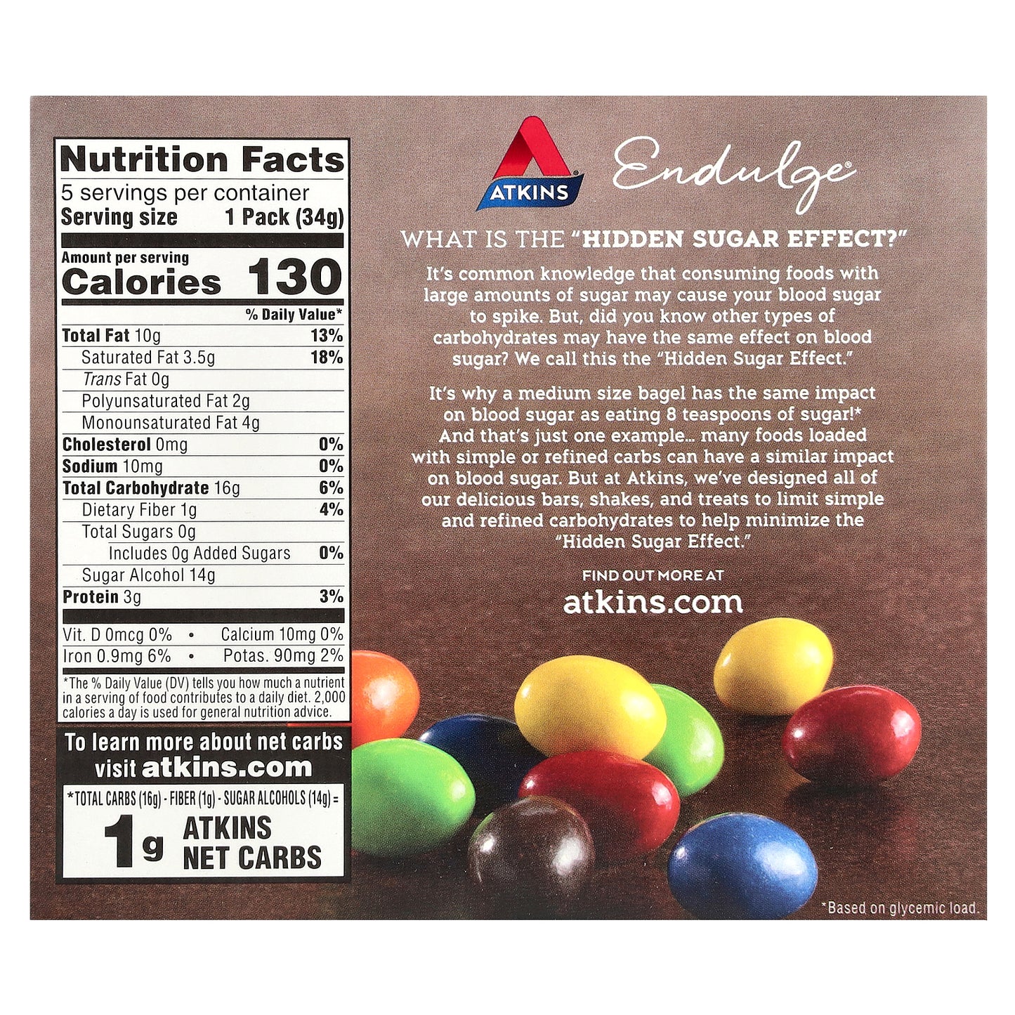 Atkins, Endulge®, Chocolate Peanut Candies, 5 Packs, 1.2 oz (34 g) Each