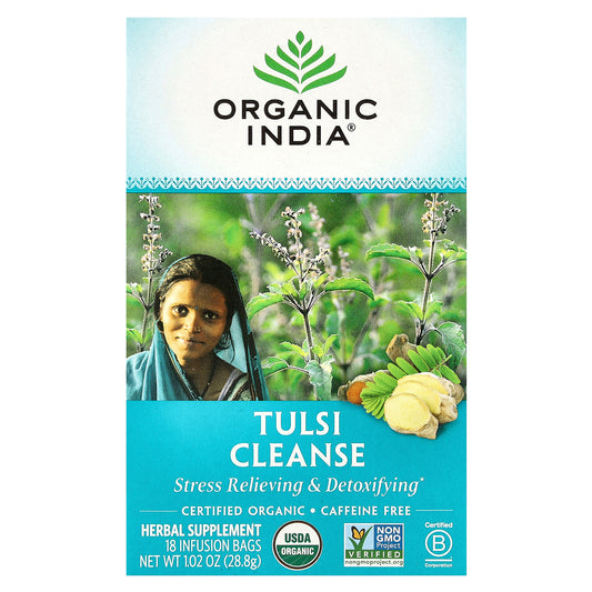 Organic India, Tulsi Cleanse Tea, Caffeine-Free, 18 Infusion Bags, 1.02 oz (28.8 g)