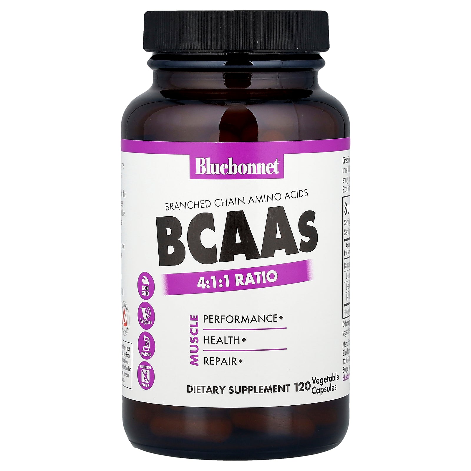Bluebonnet Nutrition, BCAAs, 4:1:1 Ratio, 120 Vegetable Capsules