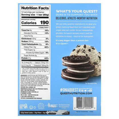 Quest Nutrition, Protein Bar, Cookies & Cream, 12 Bars, 2.12 oz (60 g) Each