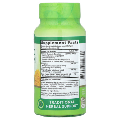 Nature's Truth, Turmeric Curcumin plus Ginger, Astragalus & Black Pepper Extract, 60 Rapid Release Liquid Softgels