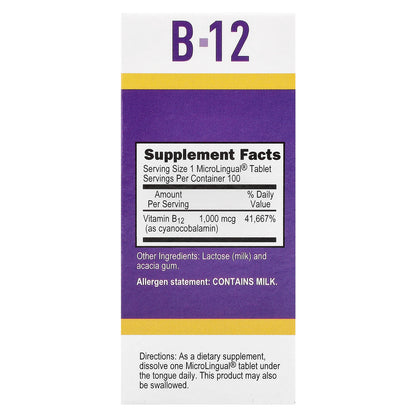 Superior Source, Cyanocobalamin B12, 1,000 mcg, 100 MicroLingual® Instant Dissolve Tablets