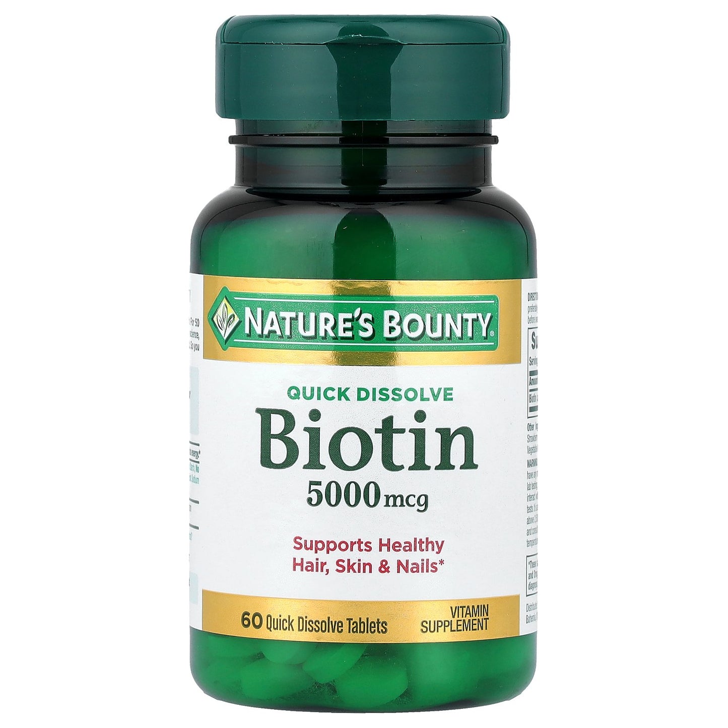 Nature's Bounty, Biotin, Strawberry, 5,000 mcg, 60 Quick Dissolve Tablets