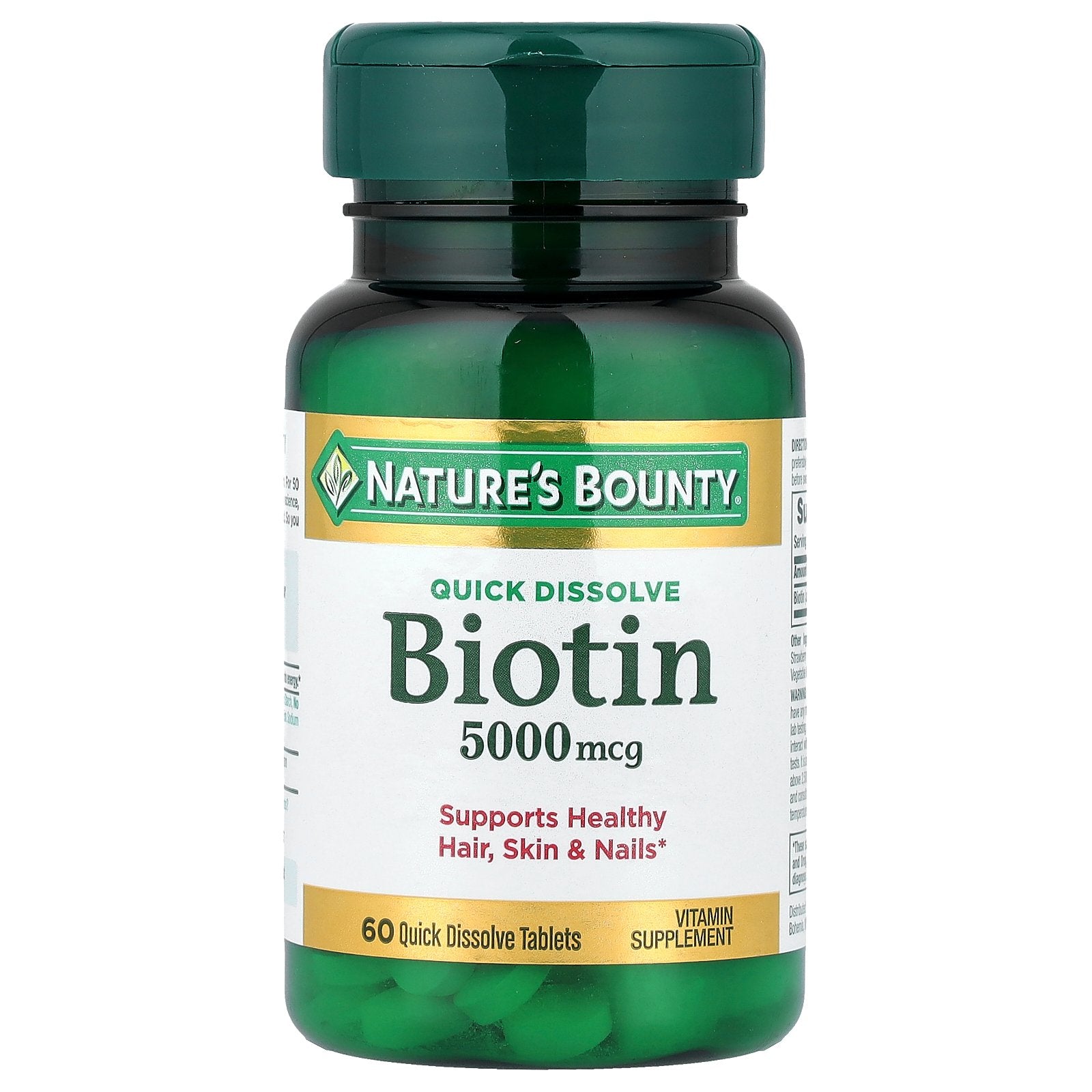 Nature's Bounty, Biotin, Strawberry, 5,000 mcg, 60 Quick Dissolve Tablets