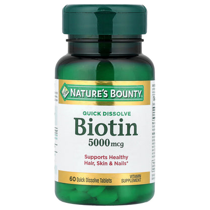 Nature's Bounty, Biotin, Strawberry, 5,000 mcg, 60 Quick Dissolve Tablets