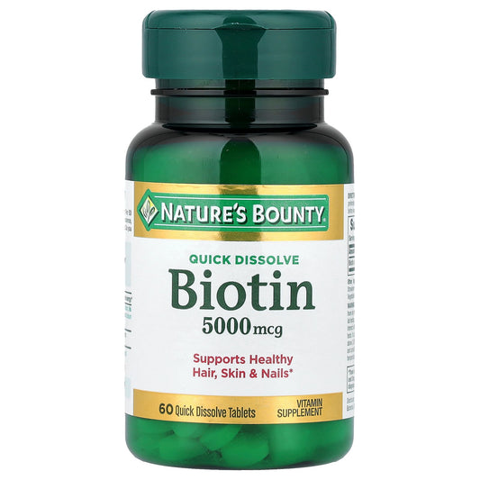 Nature's Bounty, Biotin, Strawberry, 5,000 mcg, 60 Quick Dissolve Tablets