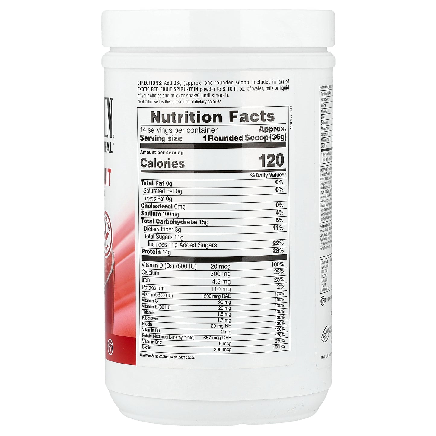 NaturesPlus, Spiru-Tein®, Protein Powder Meal, Exotic Red Fruit, 1.1 lbs (504 g)