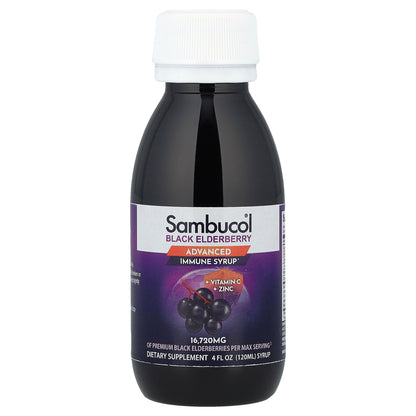 Sambucol, Black Elderberry Syrup, Advanced Immune, Vitamin C + Zinc, 4 fl oz (120 ml)