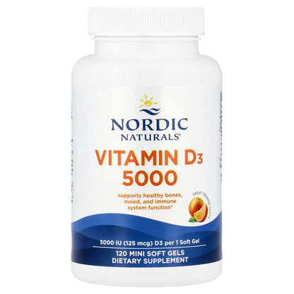 Nordic Naturals, Vitamin D3 5000, Orange, 125 mcg (5,000 IU), 120 Mini Soft Gels