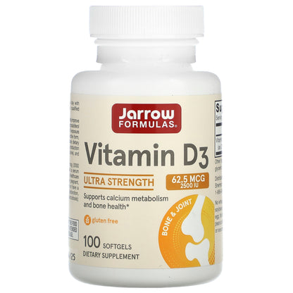 Jarrow Formulas, Vitamin D3, Ultra Strength, 62.5 mcg (2,500 IU), 100 Softgels