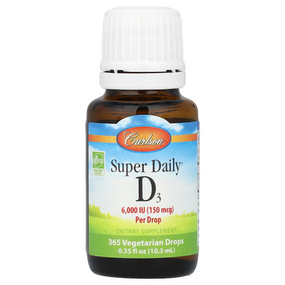 Carlson, Super Daily® D3, 150 mcg (6,000 IU), 0.35 fl oz (10.3 ml)