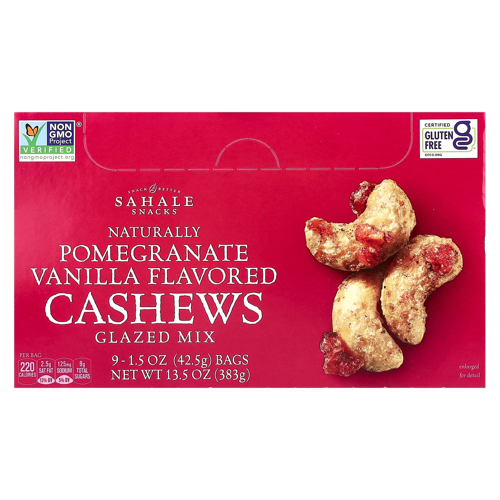 Sahale Snacks, Glazed Mix, Naturally Pomegranate Vanilla Cashews, 9 Packs, 1.5 oz (42.5 g) Each