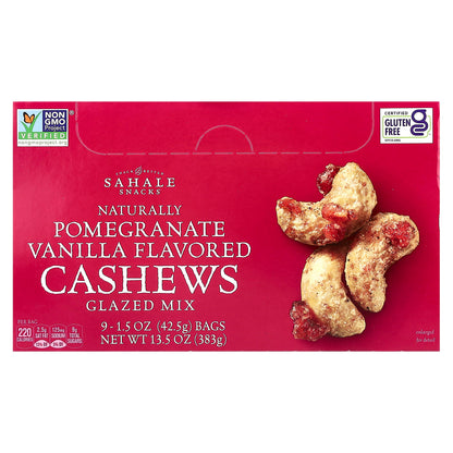 Sahale Snacks, Glazed Mix, Naturally Pomegranate Vanilla Cashews, 9 Packs, 1.5 oz (42.5 g) Each