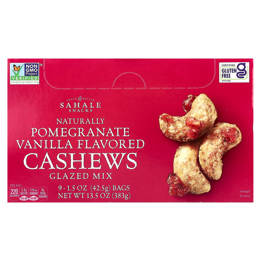 Sahale Snacks, Glazed Mix, Naturally Pomegranate Vanilla Cashews, 9 Packs, 1.5 oz (42.5 g) Each