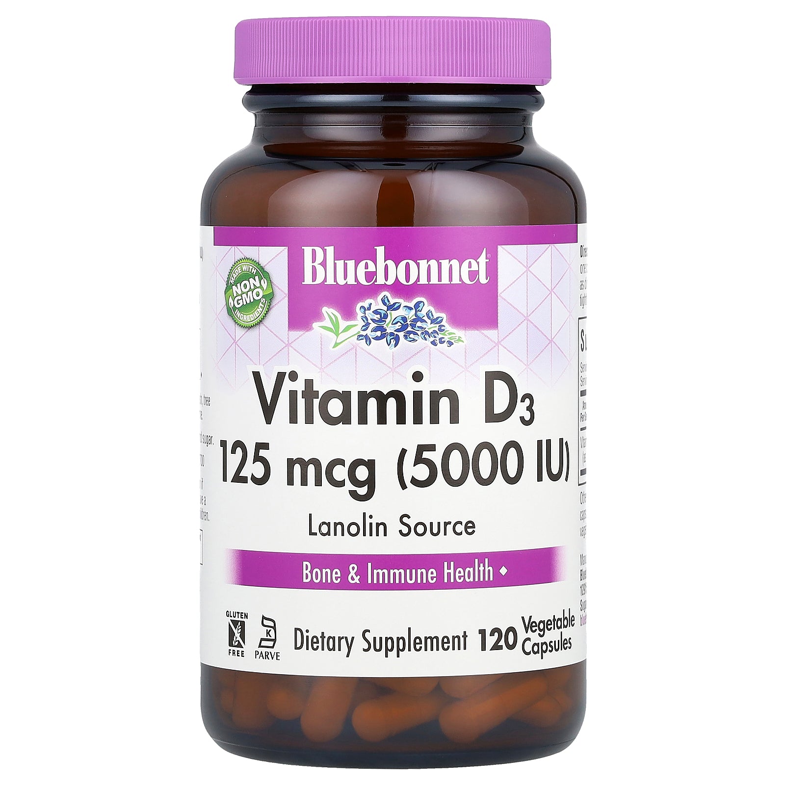 Bluebonnet Nutrition, Vitamin D3, 125 mcg (5,000 IU), 120 Vegetable Capsules