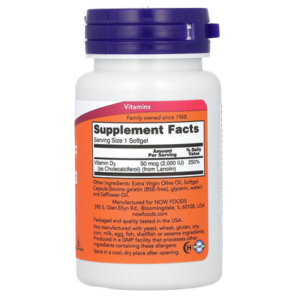 NOW Foods, Vitamin D-3, High Potency, 2,000 IU, 240 Softgels