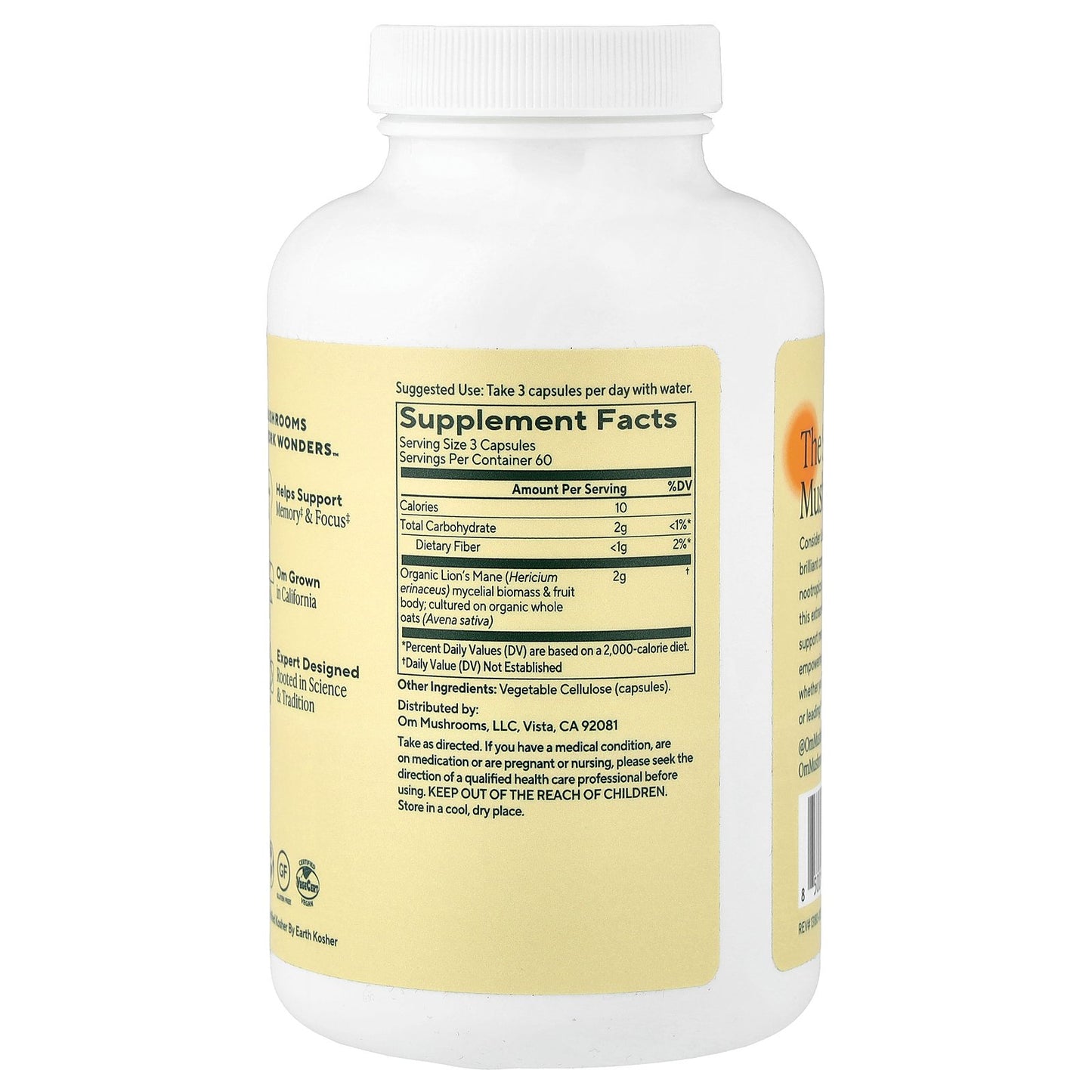 Om Mushrooms, Lion's Mane Mushroom Capsules, 180 Vegetable Capsules (666 mg per Capsule)