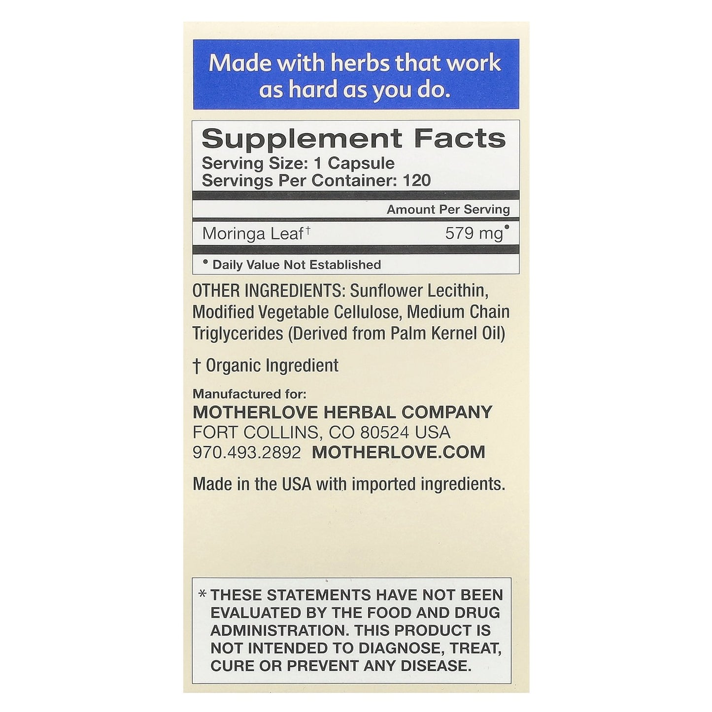 Motherlove, Breastfeeding, Moringa, 120 Liquid Capsules (579 mg per Capsule)