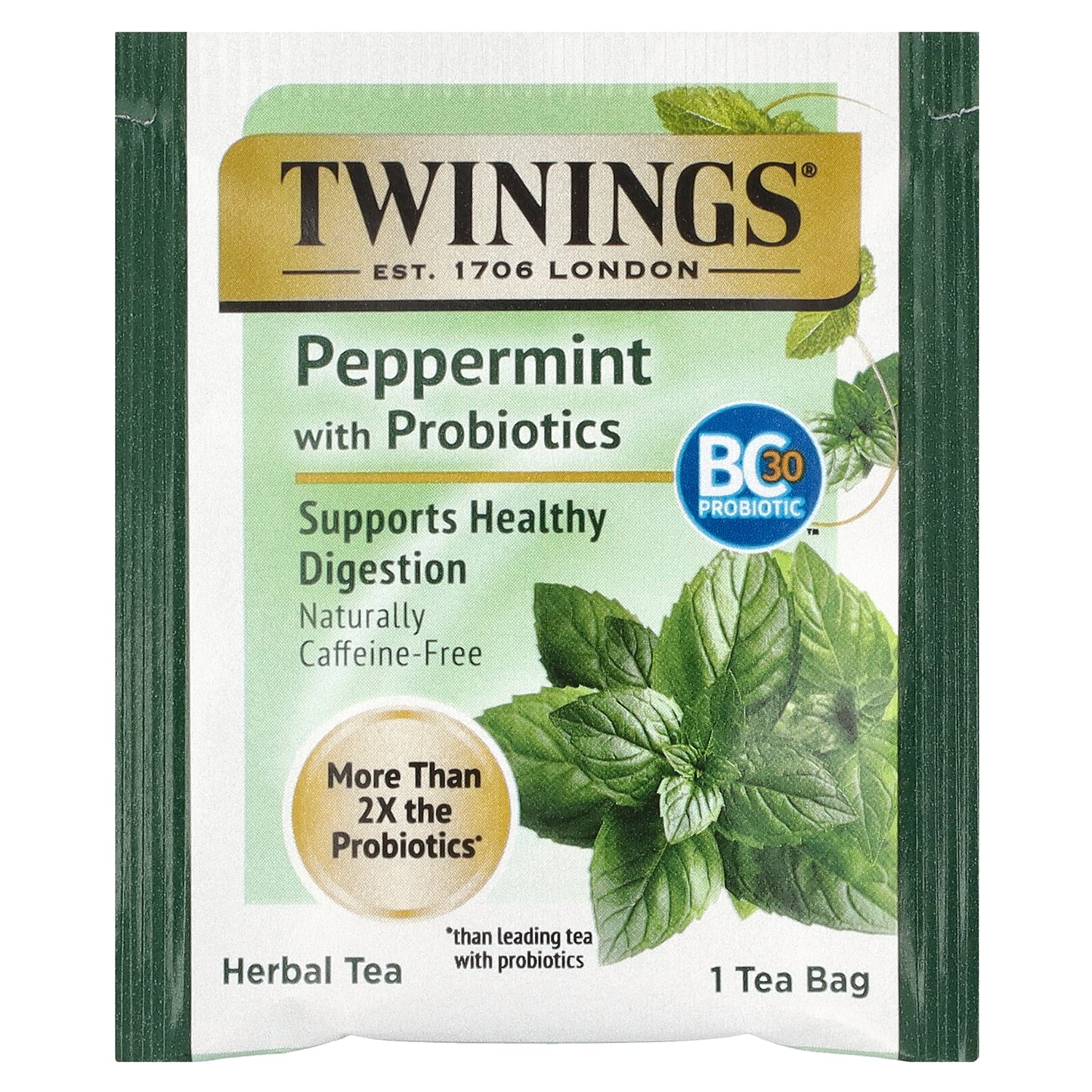 Twinings, Herbal Tea, Peppermint with Probiotics, Caffeine-Free, 18 Tea Bags, 1.27 oz (36 g)