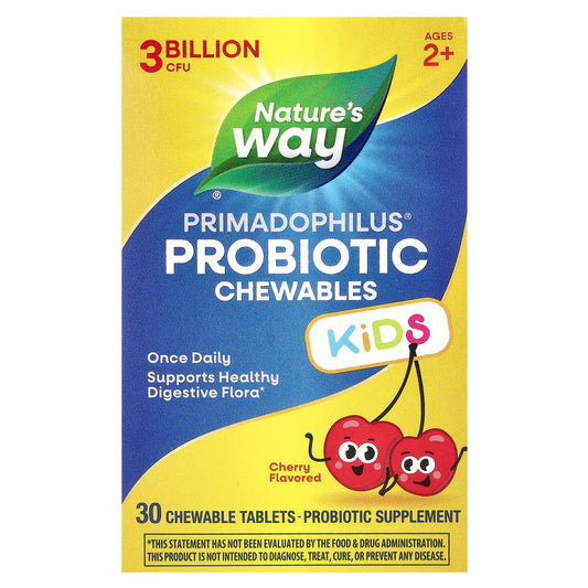 Nature's Way, Primadophilus® Kids Probiotic Chewable, Age 2+, Cherry , 3 Billion CFU, 30 Chewable Tablets