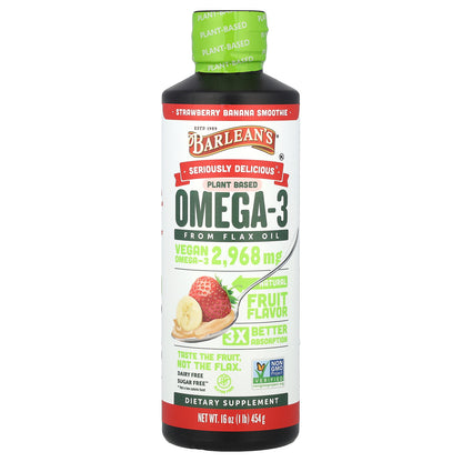 Barlean's, Seriously Delicious®, Omega-3 From Flax Oil, Strawberry Banana Smoothie, 2,968 mg, 16 oz (454 g)