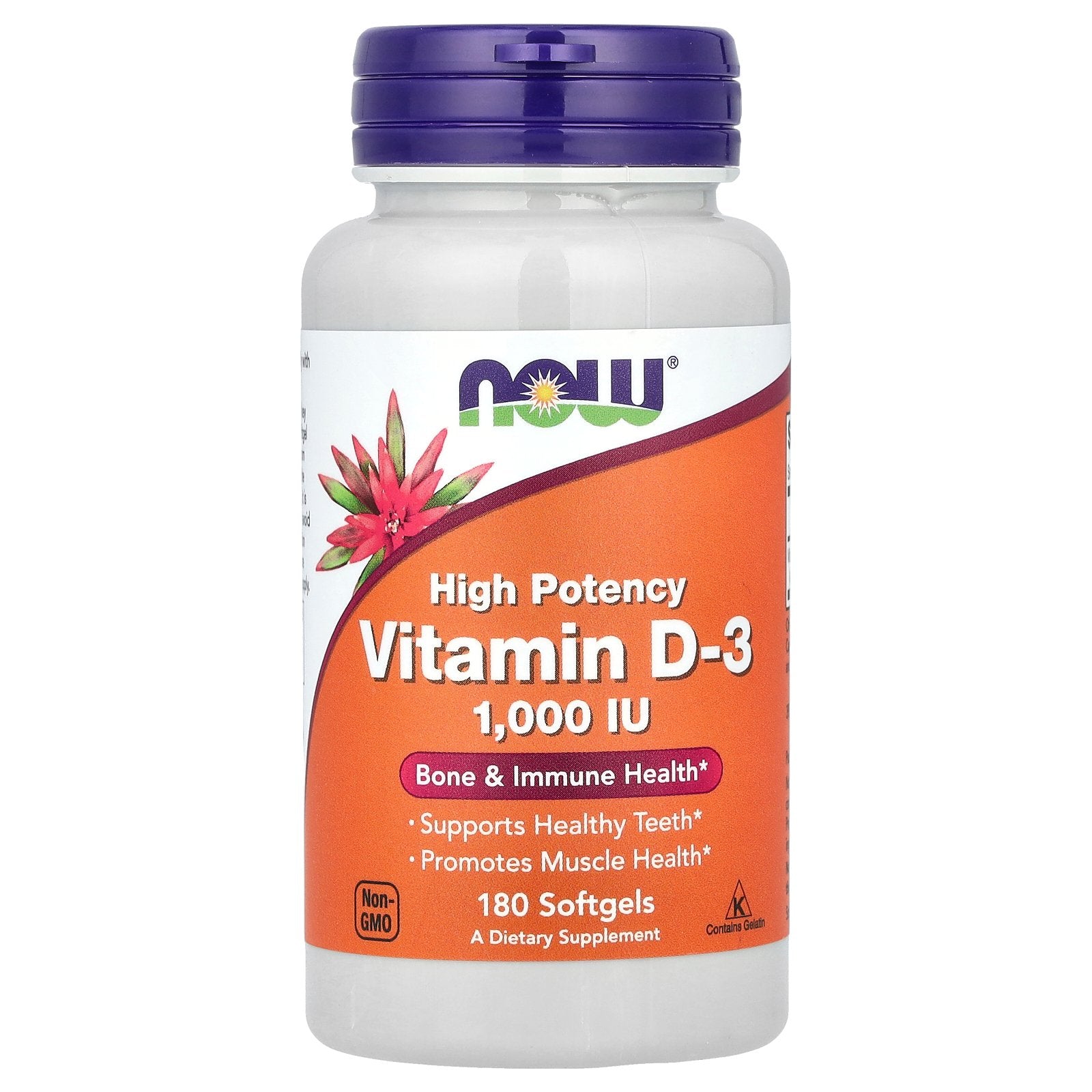 NOW Foods, Vitamin D-3, High Potency, 1,000 IU, 180 Softgels