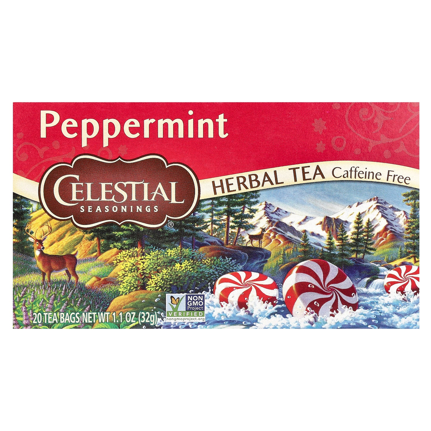 Celestial Seasonings, Herbal Tea, Peppermint, Caffeine Free, 20 Tea Bags, 1.1 oz (32 g)