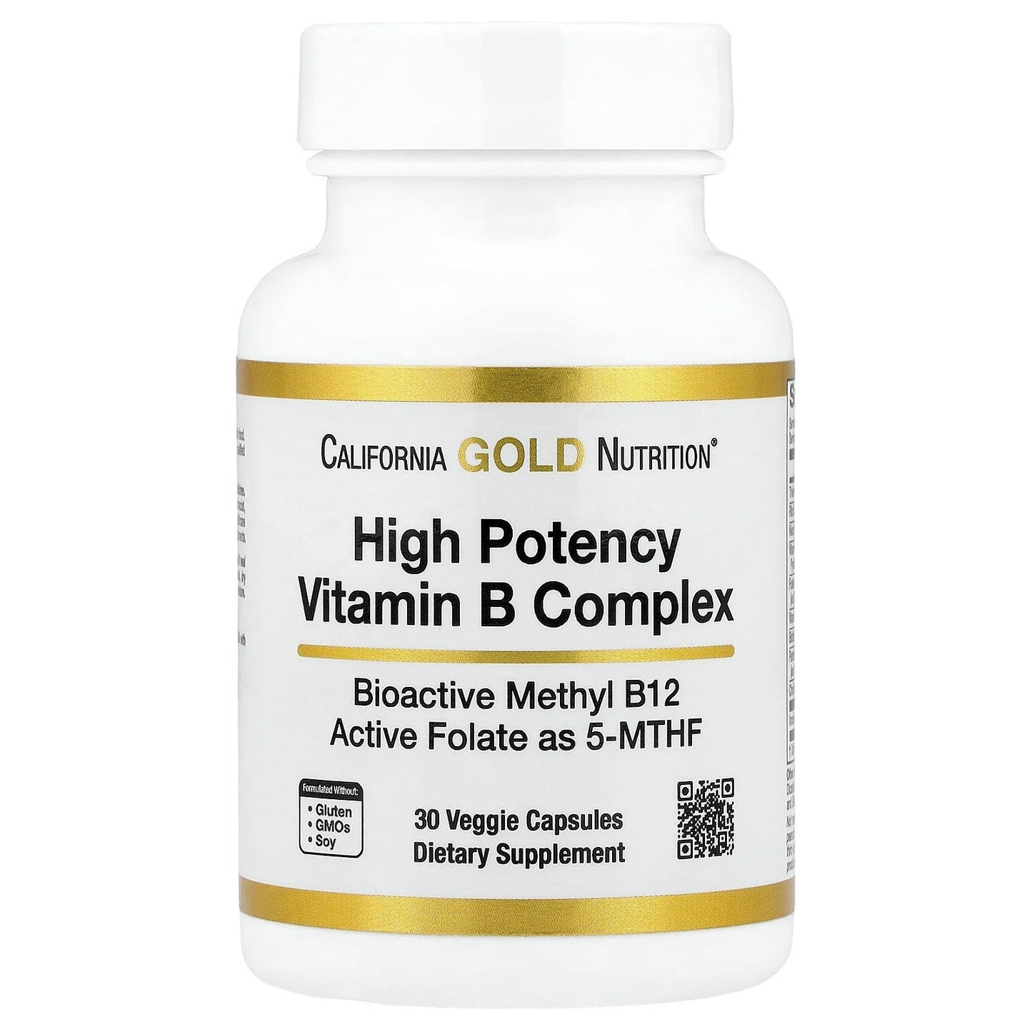 California Gold Nutrition, High Potency Vitamin B Complex with Methyl Folate & Methyl B12, 30 Veggie Capsules