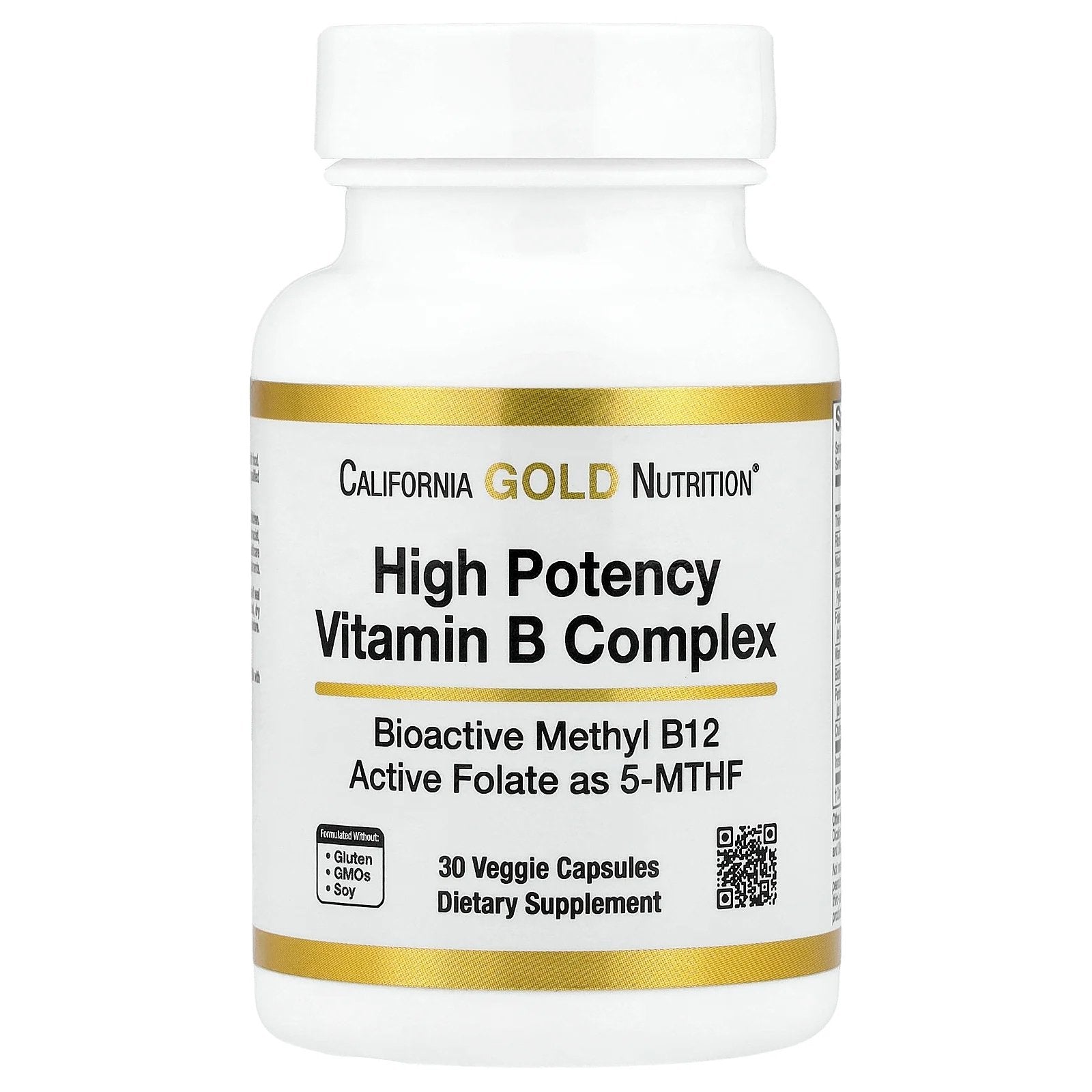California Gold Nutrition, High Potency Vitamin B Complex with Methyl Folate & Methyl B12, 30 Veggie Capsules