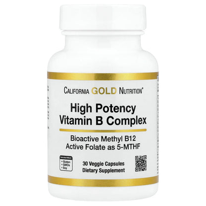 California Gold Nutrition, High Potency Vitamin B Complex with Methyl Folate & Methyl B12, 30 Veggie Capsules