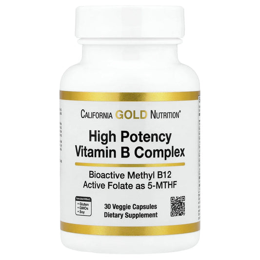 California Gold Nutrition, High Potency Vitamin B Complex with Methyl Folate & Methyl B12, 30 Veggie Capsules