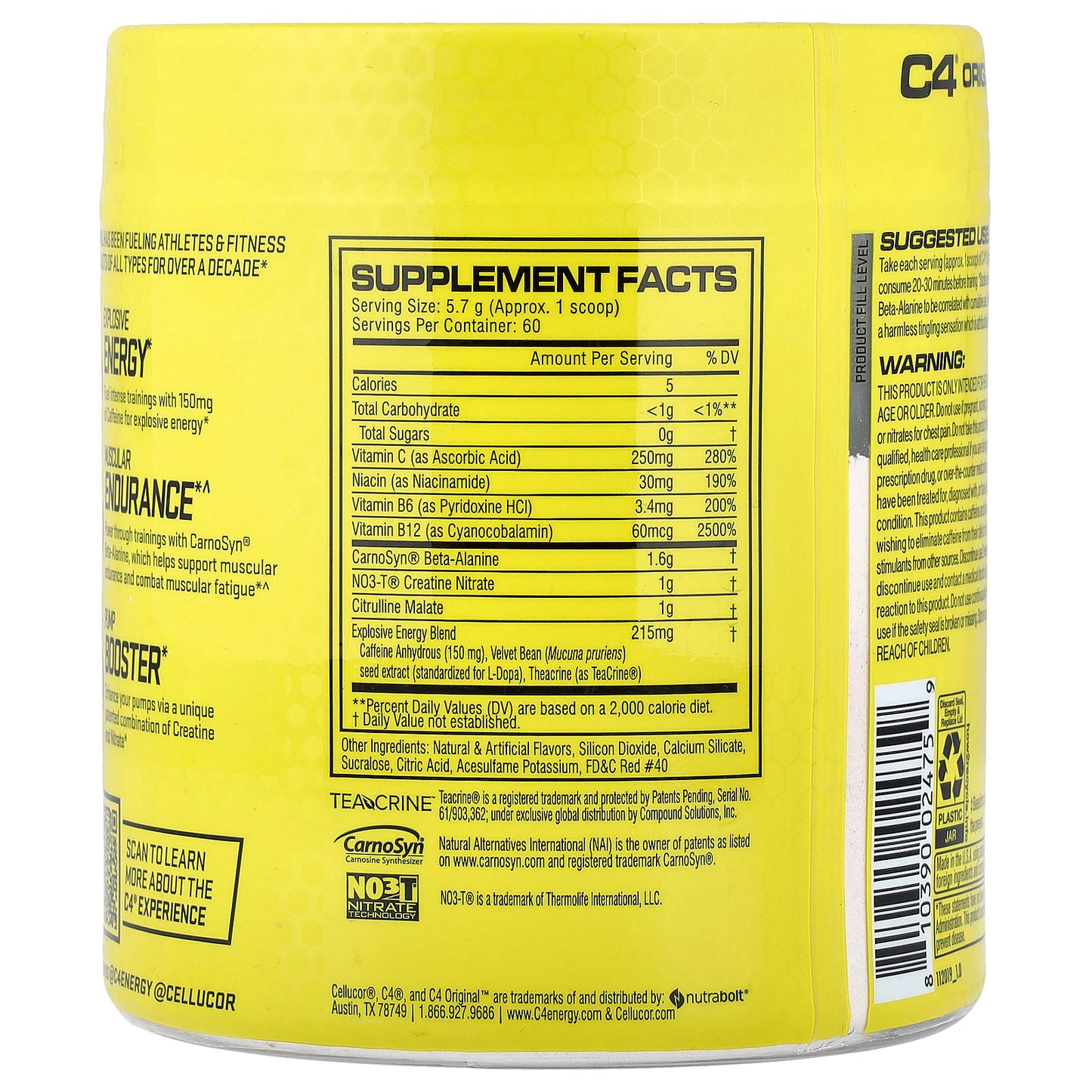 C4 / Cellucor, C4® Original, Pre-Workout, Strawberry Margarita, 12.1 oz (342 g)