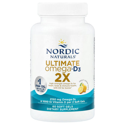 Nordic Naturals, Ultimate Omega®-D3 2X, Great Lemon, 60 Soft Gels