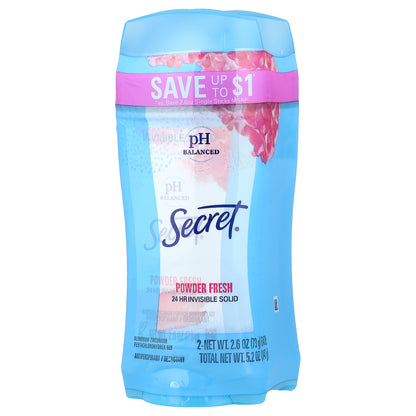 Secret, pH Balanced Invisible Solid Antiperspirant/Deodorant, Powder Fresh, Twin Pack, 2.6 oz (73 g) Each