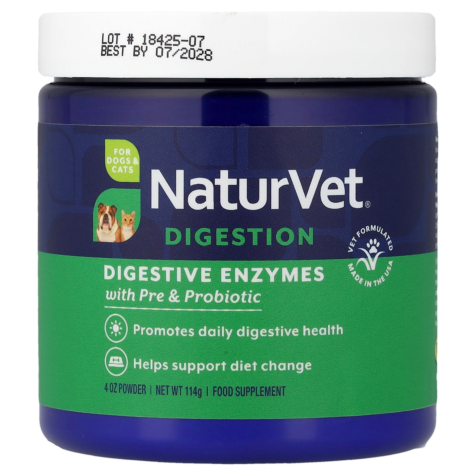 NaturVet, Digestive Enzymes With Pre & Probiotic, For Dogs & Cats, 4 oz (114 g)