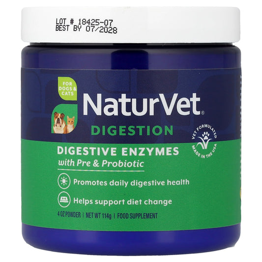NaturVet, Digestive Enzymes With Pre & Probiotic, For Dogs & Cats, 4 oz (114 g)