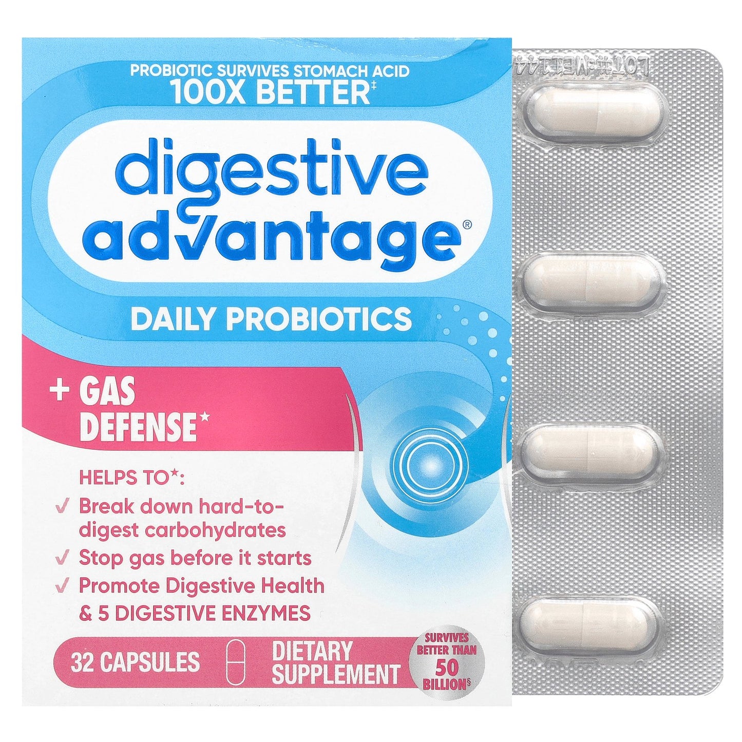 Schiff, Digestive Advantage®, Daily Probiotics + Gas Defense, 32 Capsules