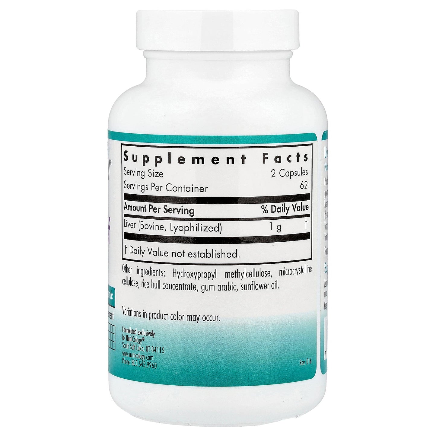 Nutricology, Liver Beef, Natural Glandular, 125 Vegicaps