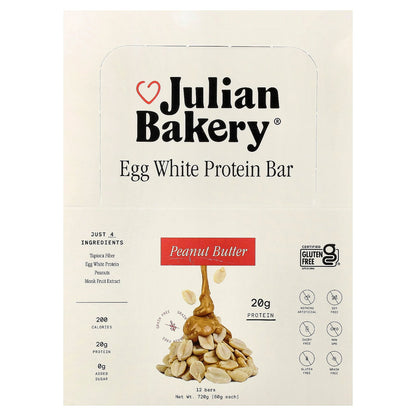 Julian Bakery, Egg White Protein Bar, Peanut Butter, 12 Bars, 2.1 oz (60 g) Each
