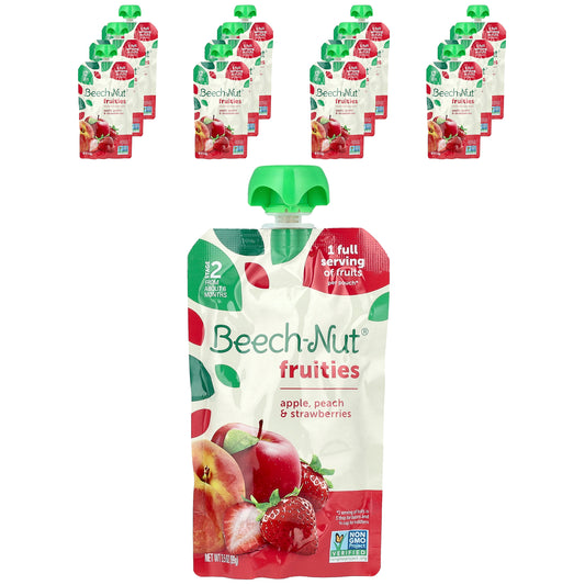 Beech-Nut, Fruities, 6+ Months, Apple, Peach & Strawberries, 12 Pouches, 3.5 oz (99 g) Each