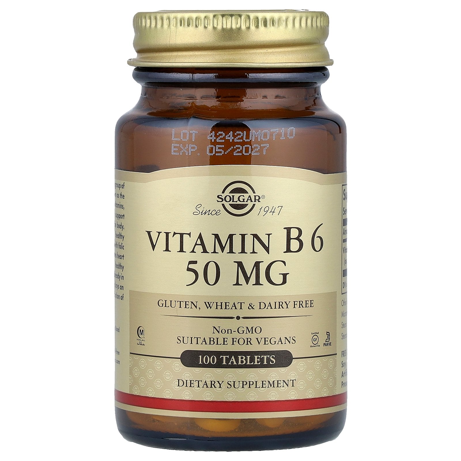 Solgar, Vitamin B6, 50 mg, 100 Tablets