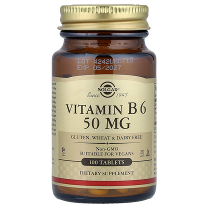 Solgar, Vitamin B6, 50 mg, 100 Tablets