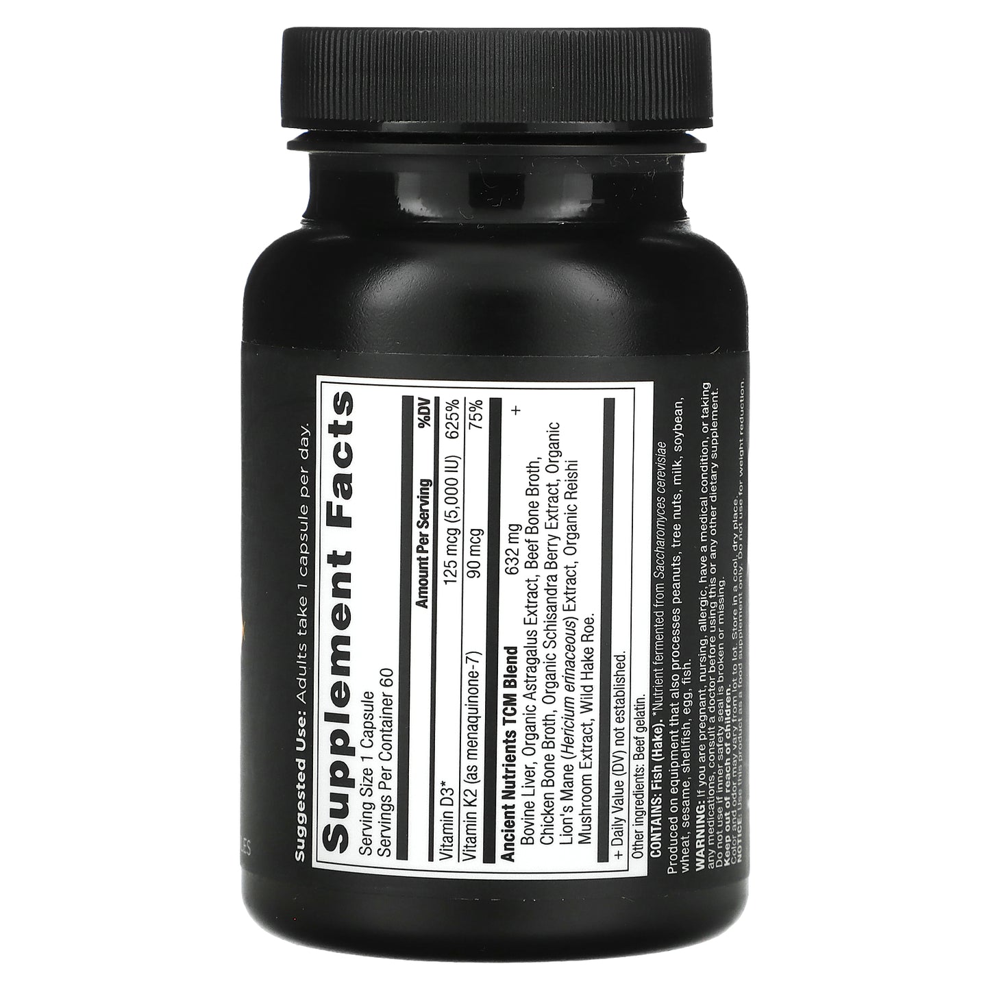 Ancient Nutrition, Vitamin D, 125 mcg (5,000 IU), 60 Capsules